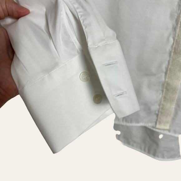 ELEVENTY Women's Solid White Pleated Bib Button Front Long Sleeve Shirt Size 8 - Picture 3 of 7